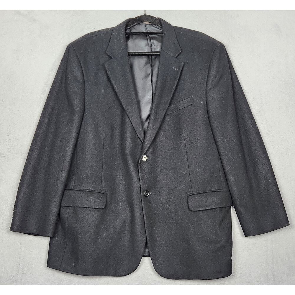 STAFFORD Suit Jacket Mens 46R Black Wool Camelhair 2 Button Front Career Wedding